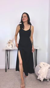 Vestido Tirantes Abertura Negro